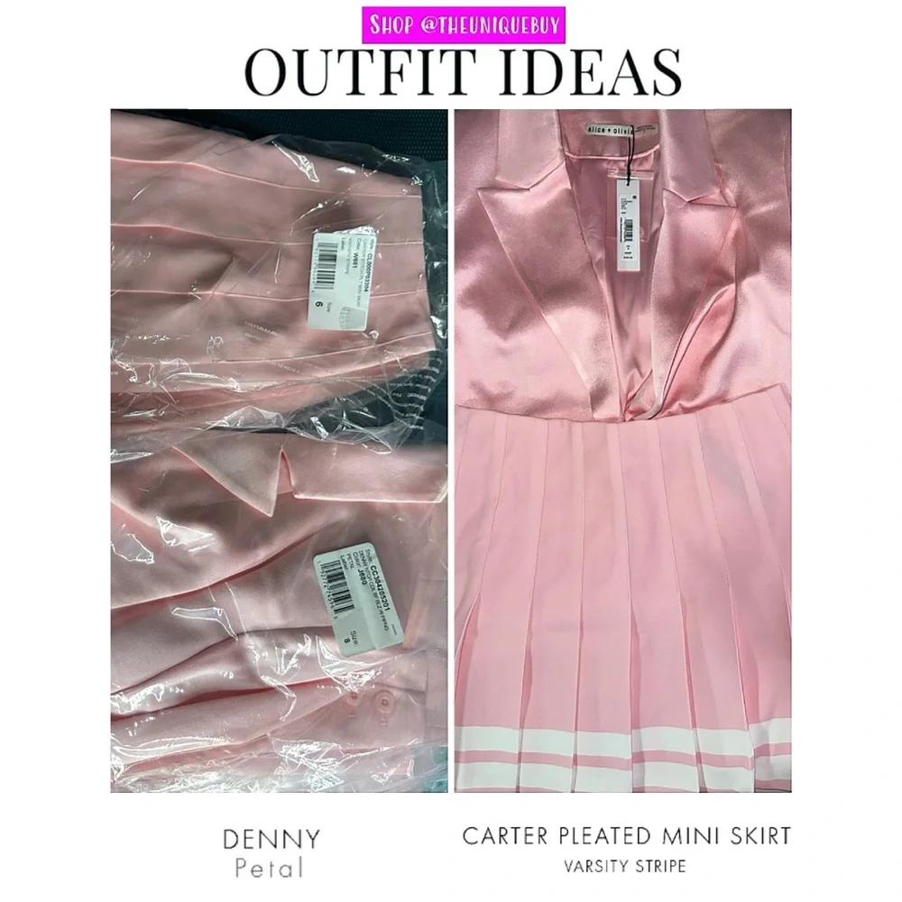 Alice + Olivia Carter Pink Pleated Varsity Striped Mini Skirt